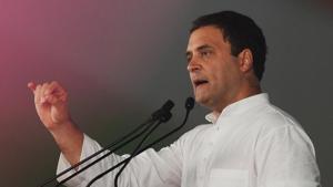 Congress President Rahul Gandhi at the Jan Aakrosh Rally in New Delhi on Sunday.(AFP Photo) Congress President Rahul Gandhi at the Jan Aakrosh Rally in New Delhi on Sunday.(AFP Photo)