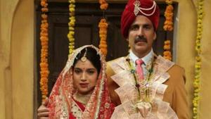 Akshay Kumar and Bhumi Pednekar in a poster of Toilet Ek Prem Katha. Akshay Kumar and Bhumi Pednekar in a poster of Toilet Ek Prem Katha.