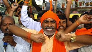 Workers of VHP and the Bajrang Dal have been tasked with door-to-door canvassing for the BJP.(AFP File Photo) Workers of VHP and the Bajrang Dal have been tasked with door-to-door canvassing for the BJP.(AFP File Photo)