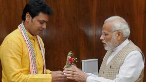 Tripura chief minister Biplab Kumar Deb called on Prime Minister Narendra Modi at Parliament House in New Delhi on march 19.(PTI File Photo) Tripura chief minister Biplab Kumar Deb called on Prime Minister Narendra Modi at Parliament House in New Delhi on march 19.(PTI File Photo)