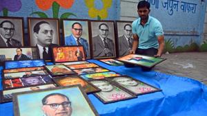 Roadside vendor sell portraits of Ambedkar ahead of his birthday in Pune on April 13, 2018.(Shankar Narayan/ HT File Photo) Roadside vendor sell portraits of Ambedkar ahead of his birthday in Pune on April 13, 2018.(Shankar Narayan/ HT File Photo)