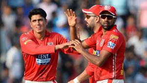 Kings XI Punjab’s Mujeeb Zadran (L) has take seven wickets so far in IPL 2018.(AFP) Kings XI Punjab’s Mujeeb Zadran (L) has take seven wickets so far in IPL 2018.(AFP)