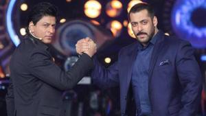 Salman Khan and Shah Rukh Khan on the sets of Bigg Boss. Salman Khan and Shah Rukh Khan on the sets of Bigg Boss.