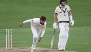 Mohammad Amir of Pakistan cricket team in action as Kent captain Joe Denly, who scored a century, looks on during the four-day tour match in Canterbury.(Getty Images) Mohammad Amir of Pakistan cricket team in action as Kent captain Joe Denly, who scored a century, looks on during the four-day tour match in Canterbury.(Getty Images)