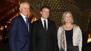 France’s President Emmanuel Macron (C) poses for a photo with Australia’s Prime Minister Malcolm Turnbull (L) and his wife Lucy Turnbull (R) outside the Sydney Opera House in Sydney on May 1, 2018.(AFP File Photo) France’s President Emmanuel Macron (C) poses for a photo with Australia’s Prime Minister Malcolm Turnbull (L) and his wife Lucy Turnbull (R) outside the Sydney Opera House in Sydney on May 1, 2018.(AFP File Photo)