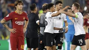 Liverpool FC players celebrate after their UEFA Champions League semifinal second leg match against AS Roma on Wednesday.(AP) Liverpool FC players celebrate after their UEFA Champions League semifinal second leg match against AS Roma on Wednesday.(AP)