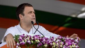 Congress President Rahul Gandhi speaks during a corner meeting ahead of Karnataka Assembly elections at Bheemanna Khandre Institute of Technology Ground in Bhalki on Thursday.(PTI) Congress President Rahul Gandhi speaks during a corner meeting ahead of Karnataka Assembly elections at Bheemanna Khandre Institute of Technology Ground in Bhalki on Thursday.(PTI)