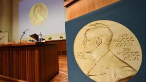 A medal of Alfred Nobel is pictured prior to the beginning of a press conference in Stockholm.(AFP File Photo)