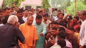 Chief minister Yogi Adityanath meets storm-affected villagers in Agra district on Saturday.(HT Photo) Chief minister Yogi Adityanath meets storm-affected villagers in Agra district on Saturday.(HT Photo)