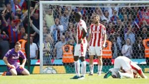 Stoke City players react to conceding a late goal from Crystal Palace that confirmed their relegation from the Premier League.(REUTERS) Stoke City players react to conceding a late goal from Crystal Palace that confirmed their relegation from the Premier League.(REUTERS)