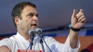 Congress President Rahul Gandhi addresses a corner meeting during an election campaign ahead of Karnataka assembly elections at District Haveri in Karnataka.(PTI File Photo)