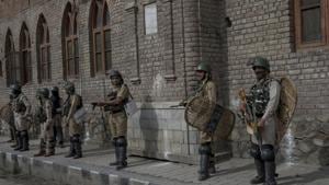 Restrictions under Section 144 of CrPc have been imposed in seven police station areas of Srinagar in anticipation of law and order problem, a police official said.(AP) Restrictions under Section 144 of CrPc have been imposed in seven police station areas of Srinagar in anticipation of law and order problem, a police official said.(AP)