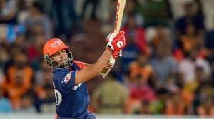 Delhi Daredevils' batsman Prithvi Shaw plays a shot during the IPL 2018 match against Sunrisers Hyderabad in Hyderabad on Saturday.(PTI)