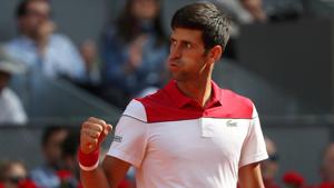 Serbian tennis player Novak Djokovic celebrates winning his first round match at Madrid Open against Japan's Kei Nishikori.(Reuters) Serbian tennis player Novak Djokovic celebrates winning his first round match at Madrid Open against Japan's Kei Nishikori.(Reuters)