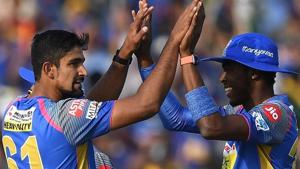 FILE -- Rajasthan Royals’ Ish Sodhi (L) celebrates with teammates after taking a wicket during the Indian Premier League (IPL 2018) match against Sunrisers Hyderabad (SRH) at the Sawai Mansingh Stadium in Jaipur on April 29.(AFP) FILE -- Rajasthan Royals’ Ish Sodhi (L) celebrates with teammates after taking a wicket during the Indian Premier League (IPL 2018) match against Sunrisers Hyderabad (SRH) at the Sawai Mansingh Stadium in Jaipur on April 29.(AFP)