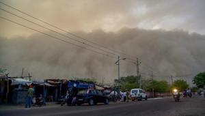 A dust storm is seen building up over the city of Bikaner on Monday. In a fresh advisory by the India Meteorological Department (IMD), dust storm and heavy rain likely at isolated places in Uttar Pradesh, Jammu and Kashmir, Punjab, Himachal Pradesh, western Rajasthan and states in North-east.(PTI) A dust storm is seen building up over the city of Bikaner on Monday. In a fresh advisory by the India Meteorological Department (IMD), dust storm and heavy rain likely at isolated places in Uttar Pradesh, Jammu and Kashmir, Punjab, Himachal Pradesh, western Rajasthan and states in North-east.(PTI)