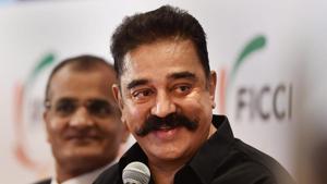 Actor-turned-politician Kamal Haasan speaks as FICCI president Rashesh Shah (L) looks on, at the Special Session of FICCI’s National Executive Committee Meeting' in Chennai on Wednesday.(PTI photo) Actor-turned-politician Kamal Haasan speaks as FICCI president Rashesh Shah (L) looks on, at the Special Session of FICCI’s National Executive Committee Meeting' in Chennai on Wednesday.(PTI photo)