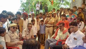 Senior police officials attend Banwari Lal Meghwal's bindori .(HT photo) Senior police officials attend Banwari Lal Meghwal's bindori .(HT photo)