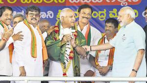 Prime Minister Narendra Modi and Bharatiya Janata Party's chief ministerial candidate BS Yeddyurappa during Karnataka election campaign rally at Chamarajanagar on May 1.(PTI file photo) Prime Minister Narendra Modi and Bharatiya Janata Party's chief ministerial candidate BS Yeddyurappa during Karnataka election campaign rally at Chamarajanagar on May 1.(PTI file photo)