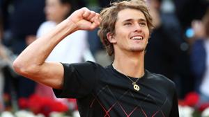 Alexander Zverev celebrates after winning the Madrid Open final against Dominic Thiem on Sunday.(REUTERS) Alexander Zverev celebrates after winning the Madrid Open final against Dominic Thiem on Sunday.(REUTERS)