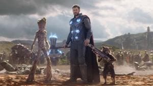 Thor, Rocket and Groot arrive at the Battle of Wakanda in Avengers: Infinity War. Thor, Rocket and Groot arrive at the Battle of Wakanda in Avengers: Infinity War.
