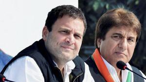 Congress president Rahul Gandhi and party’s Uttar Pradesh chief Raj Babbar during a joint press conference in Lucknow on Saturday.(PTI File photo) Congress president Rahul Gandhi and party’s Uttar Pradesh chief Raj Babbar during a joint press conference in Lucknow on Saturday.(PTI File photo)