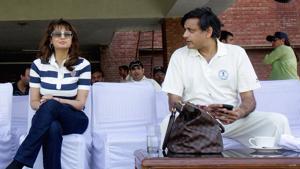 Congress leader Shashi Tharoor and his wife Sunanda Pushkar at a cricket match in Delhi in this file photo.(Ronjoy Gogoi/ HT file photo) Congress leader Shashi Tharoor and his wife Sunanda Pushkar at a cricket match in Delhi in this file photo.(Ronjoy Gogoi/ HT file photo)