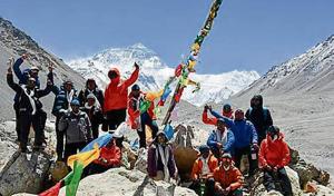 The students at the base camp before beginning their ascend The students at the base camp before beginning their ascend