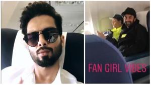 Shahid Kapoor took selfies and enjoyed the flight with Ranbir Kapoor.(Instagram) Shahid Kapoor took selfies and enjoyed the flight with Ranbir Kapoor.(Instagram)