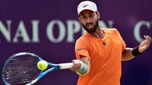 India’s Yuki Bhambri lost to China’s Ze Zhang in straight sets in the Round of 16 of Busan Open tennis tournament.(PTI) India’s Yuki Bhambri lost to China’s Ze Zhang in straight sets in the Round of 16 of Busan Open tennis tournament.(PTI)
