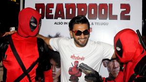 IRanveer Singh poses during the promotion of the Hindi version of Deadpool 2 in Mumbai.(AFP)