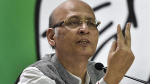 Senior Congress leader Abhishek Singhvi addresses a press conference, in New Delhi, on Friday.(PTI Photo) Senior Congress leader Abhishek Singhvi addresses a press conference, in New Delhi, on Friday.(PTI Photo)