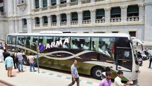 Congress MLAs, sit in a bus after staging a protest against the swearing-in of BS Yeddyurappa as Karnataka chief minister, in Bengaluru.(PTI File Photo) Congress MLAs, sit in a bus after staging a protest against the swearing-in of BS Yeddyurappa as Karnataka chief minister, in Bengaluru.(PTI File Photo)