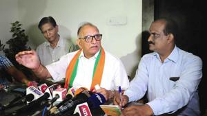 MLA and outgoing state BJP president Ashok Parnami at a press conference in Jaipur on Friday.(HT PHOTO) MLA and outgoing state BJP president Ashok Parnami at a press conference in Jaipur on Friday.(HT PHOTO)