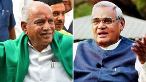 Newly sworn-in Karnataka CM BS Yeddyurappa and former prime minister Atal Bihari Vajpayee.(Combination photos/HT) Newly sworn-in Karnataka CM BS Yeddyurappa and former prime minister Atal Bihari Vajpayee.(Combination photos/HT)
