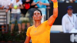 Spain's tennis ace Rafael Nadal celebrates winning his semi-final against Serbia's Novak Djokovic at the Italian Open in Foro Italico at Rome.(Reuters)