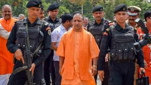 Uttar Pradesh Chief Minister Yogi Adiyanath arrives for scrutiny preparation of Kumbh Mela 2019 during their visit, in Allahabad, on Saturday.(PTI) Uttar Pradesh Chief Minister Yogi Adiyanath arrives for scrutiny preparation of Kumbh Mela 2019 during their visit, in Allahabad, on Saturday.(PTI)