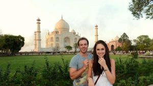 AB de Villiers with wife Danielle de Villiers at the Taj Mahal. AB de Villiers with wife Danielle de Villiers at the Taj Mahal.
