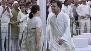 UPA Chairperson Sonia Gandhi, and President of Indian National Congress, Rahul Gandhi, during the All India Congress Committee is organizing a Ceremony of Remembrance to mark the 27th Anniversary of the Martydom of Shri Rajiv Gandhi, at Vir Bhumi, in New Delhi.(HT File PPhoto) UPA Chairperson Sonia Gandhi, and President of Indian National Congress, Rahul Gandhi, during the All India Congress Committee is organizing a Ceremony of Remembrance to mark the 27th Anniversary of the Martydom of Shri Rajiv Gandhi, at Vir Bhumi, in New Delhi.(HT File PPhoto)
