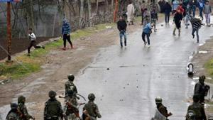 Stone-pelting has become a regular feature of life in the Valley ever since Hizbul Mujahideen militant Burhan Wani was killed by security forces in 2016.(PTI File) Stone-pelting has become a regular feature of life in the Valley ever since Hizbul Mujahideen militant Burhan Wani was killed by security forces in 2016.(PTI File)