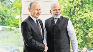 Prime Minister Narendra Modi with Russian President Vladimir Putin, during their meeting in the Bocharov Ruchei residence in the Black Sea resort of Sochi, Russia, May 21, 2018(AP) Prime Minister Narendra Modi with Russian President Vladimir Putin, during their meeting in the Bocharov Ruchei residence in the Black Sea resort of Sochi, Russia, May 21, 2018(AP)