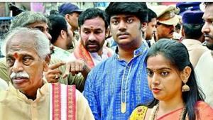 BJP leader Bandaru Dattatreya (left) with his son Vaishnav (centre). The 21-year-old was a third-year medical student.(File Photo) BJP leader Bandaru Dattatreya (left) with his son Vaishnav (centre). The 21-year-old was a third-year medical student.(File Photo)