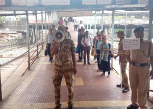 A mock drill underway at Currey Road station on Wednesday.(Kunal Patil/HT Photo) A mock drill underway at Currey Road station on Wednesday.(Kunal Patil/HT Photo)