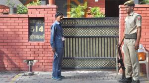 Former state BJP president Ashok Parnami's residence in Jaipur.(HT Photo) Former state BJP president Ashok Parnami's residence in Jaipur.(HT Photo)