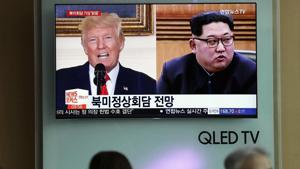 People watch a TV screen showing file footage of US President Donald Trump and North Korean leader Kim Jong-un during a news program at the Seoul Railway Station, Seoul, South Korea (File Photo)(AP) People watch a TV screen showing file footage of US President Donald Trump and North Korean leader Kim Jong-un during a news program at the Seoul Railway Station, Seoul, South Korea (File Photo)(AP)