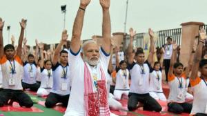 Prime Minister Narendra Modi performing yoga on 3rd International Yoga Day in Lucknow on June 21, 2017. The PM accepted the ‘fitness challenge’ from cricketer Virat Kohli prompting opposition parities to challenge him on other issues.(PTI File Photo) Prime Minister Narendra Modi performing yoga on 3rd International Yoga Day in Lucknow on June 21, 2017. The PM accepted the ‘fitness challenge’ from cricketer Virat Kohli prompting opposition parities to challenge him on other issues.(PTI File Photo)