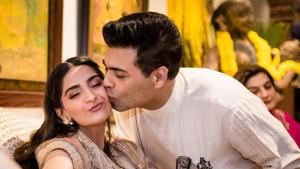 Sonam Kapoor and Karan Johar clicked a pretty picture during her wedding celebrations.(Instagram)