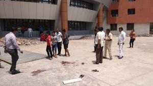 The school gate fell on the boys as they were pushing it shut on Friday morning.(Bachchan Kumar) The school gate fell on the boys as they were pushing it shut on Friday morning.(Bachchan Kumar)