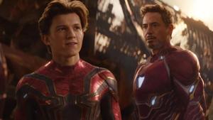 Tom Holland and Robert Downey Jr in a still from Avengers: Infinity War. Tom Holland and Robert Downey Jr in a still from Avengers: Infinity War.
