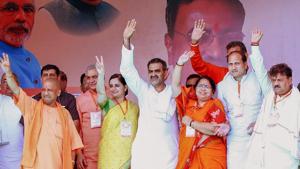 Uttar Pradesh chief minister Yogi Adityanath with BJP’s Kairana candidate, Mriganka Singh, and other party leaders during a rally ahead of Kairana assembly bypolls, in Shamli on Thursday.(PTI file photo) Uttar Pradesh chief minister Yogi Adityanath with BJP’s Kairana candidate, Mriganka Singh, and other party leaders during a rally ahead of Kairana assembly bypolls, in Shamli on Thursday.(PTI file photo)